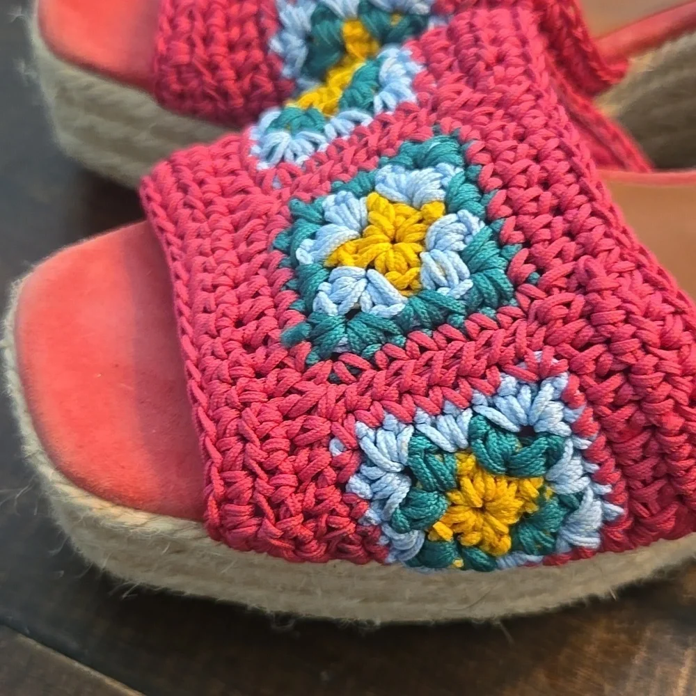 Castaner Queta Crochet Wedge Espadrilles Pink Multi NWT